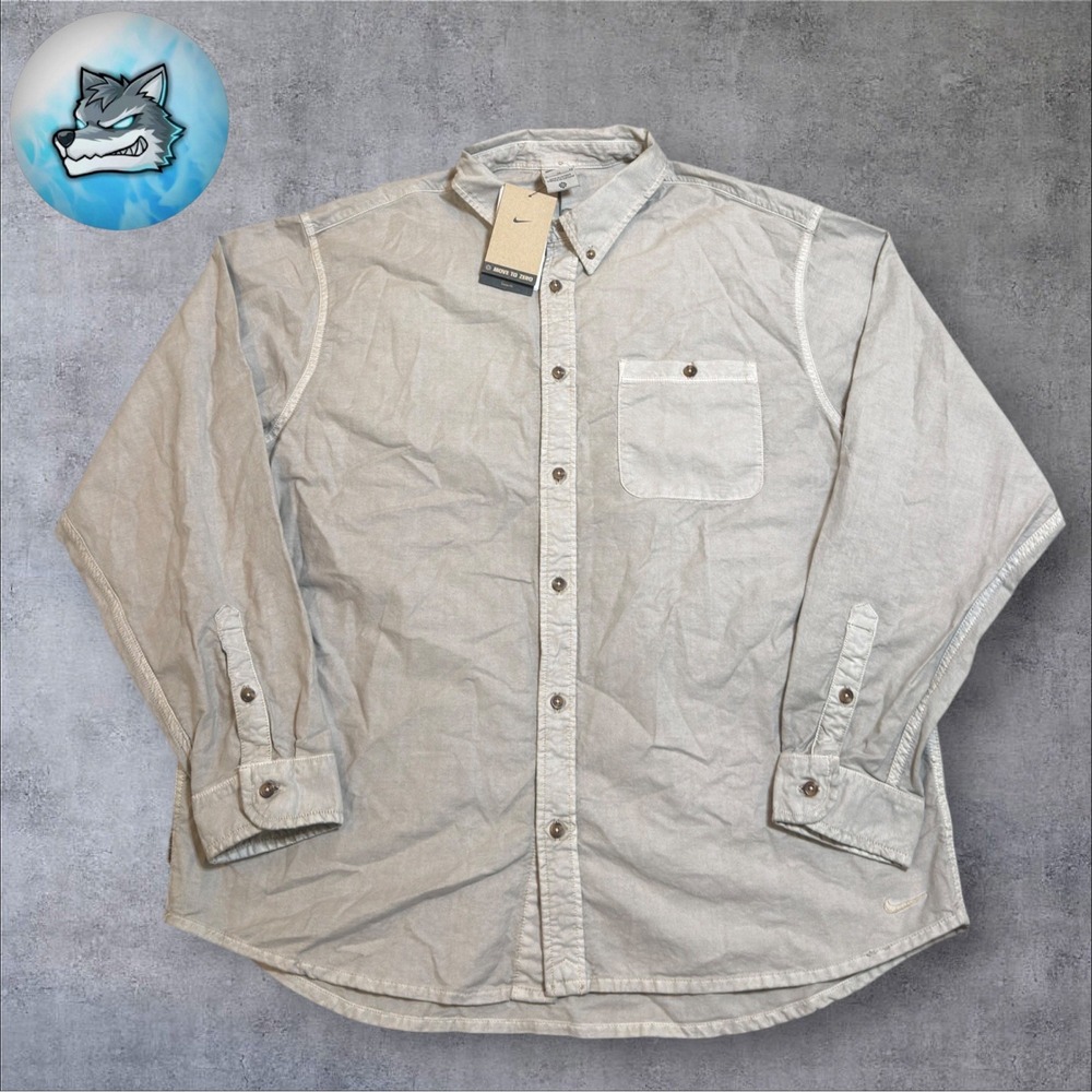 Nike Life Oxford Button-Down Long Sleeve Shirt Khaki Men's Size XL HJ7270-014